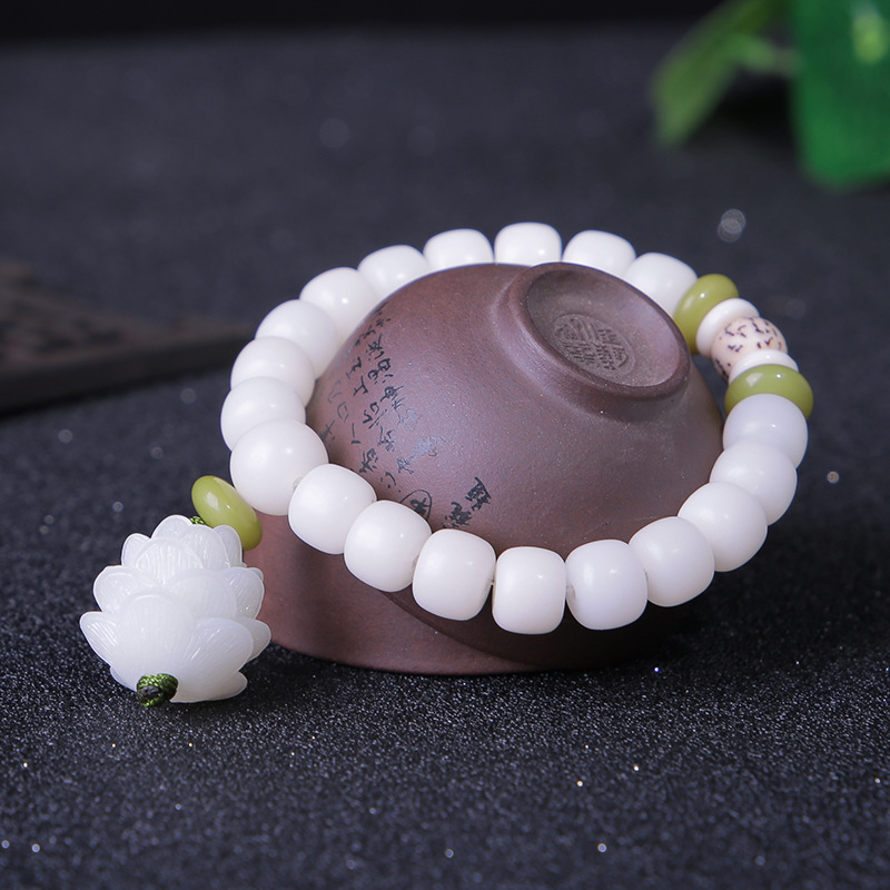 Yoga Fitness Tracker - 108 beyaz yeşim Bodhi kök bilezik